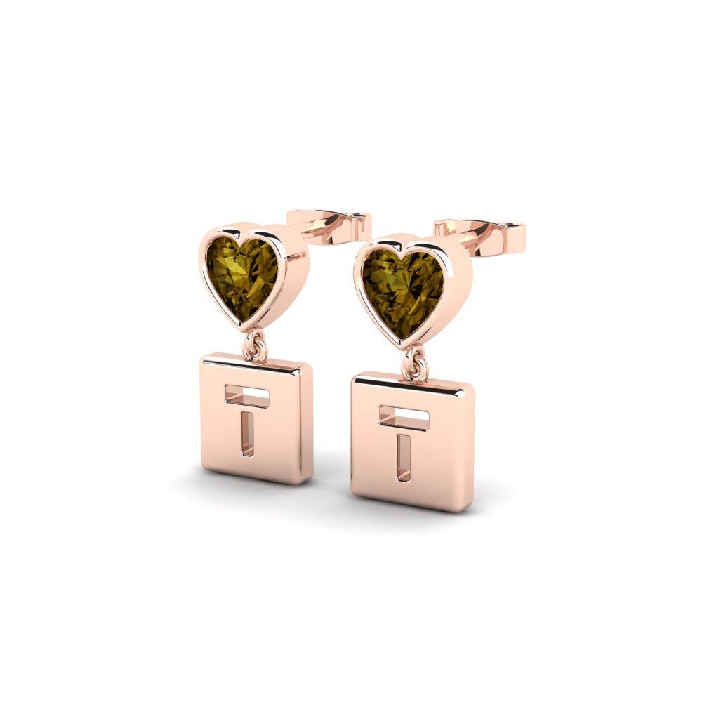 14ct Rose Gold Brown Zircon Women's Earring Camminare - T