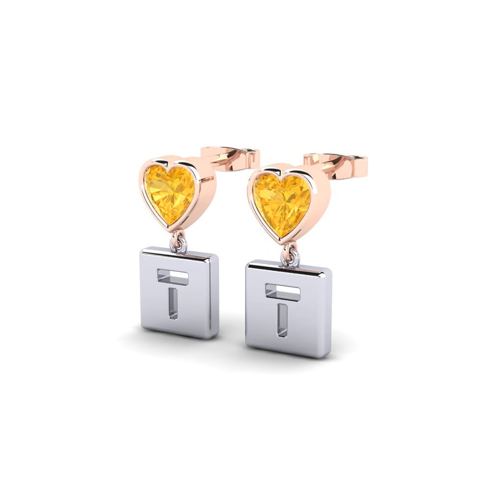 9k Oro Blanco & Rosa Citrino Pendiente de mujer Camminare - T