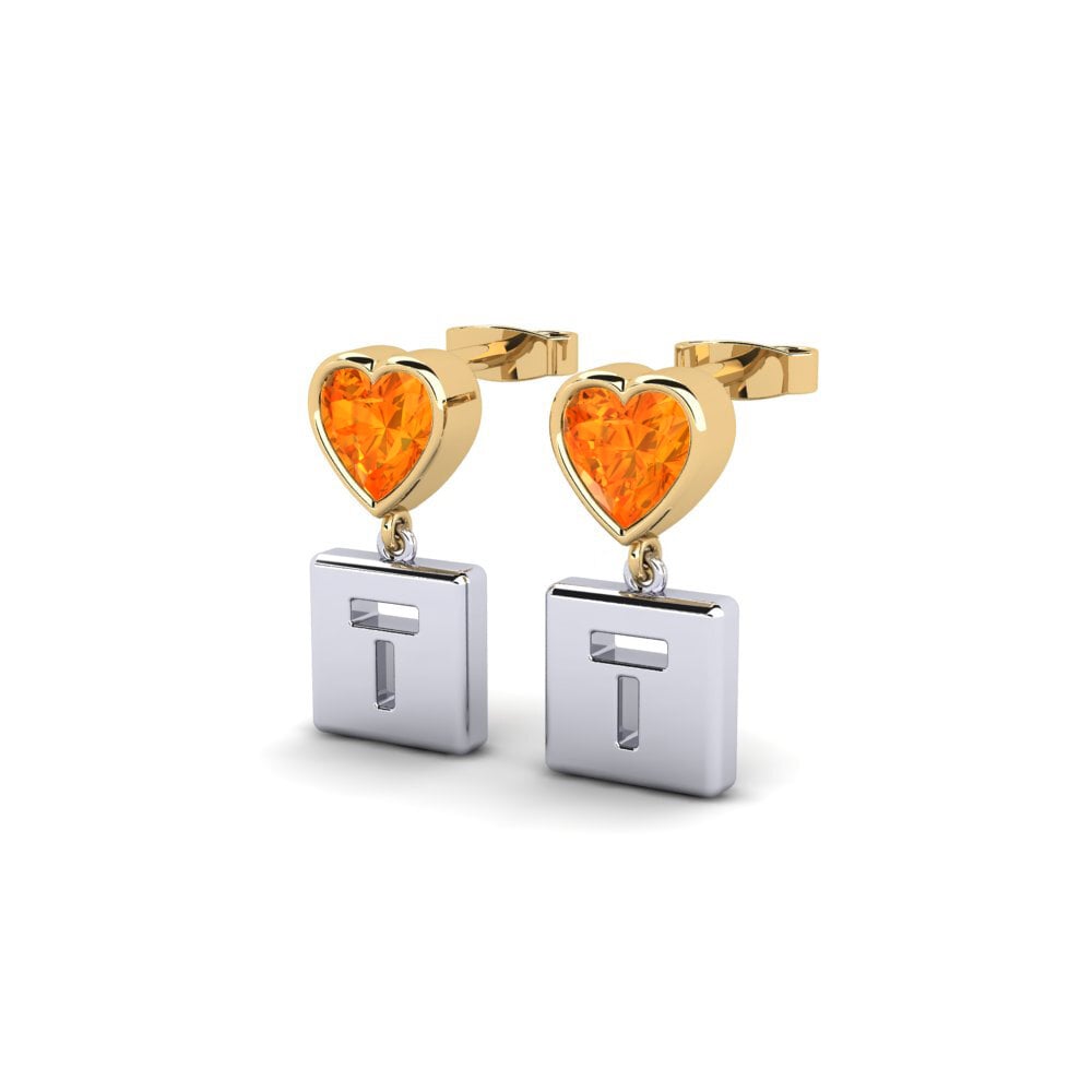 9k Oro Blanco & Amarillo Zafiro Naranja Pendiente de mujer Camminare - T