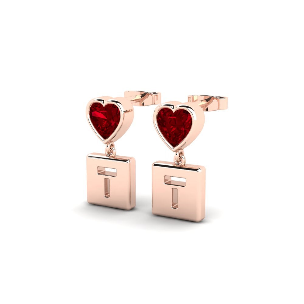 14k Oro Rosa Circonita Roja Pendiente de mujer Camminare - T
