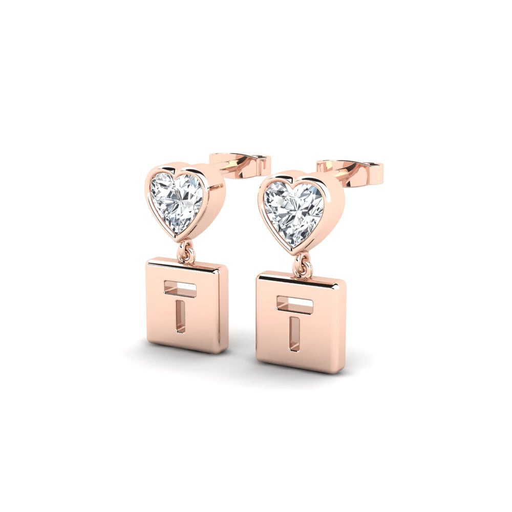 14ct Rose Gold White Zircon Women's Earring Camminare - T