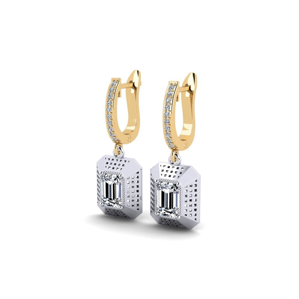 14k Oro Amarillo & Blanco Esmeralda Pendiente de mujer Cuminads