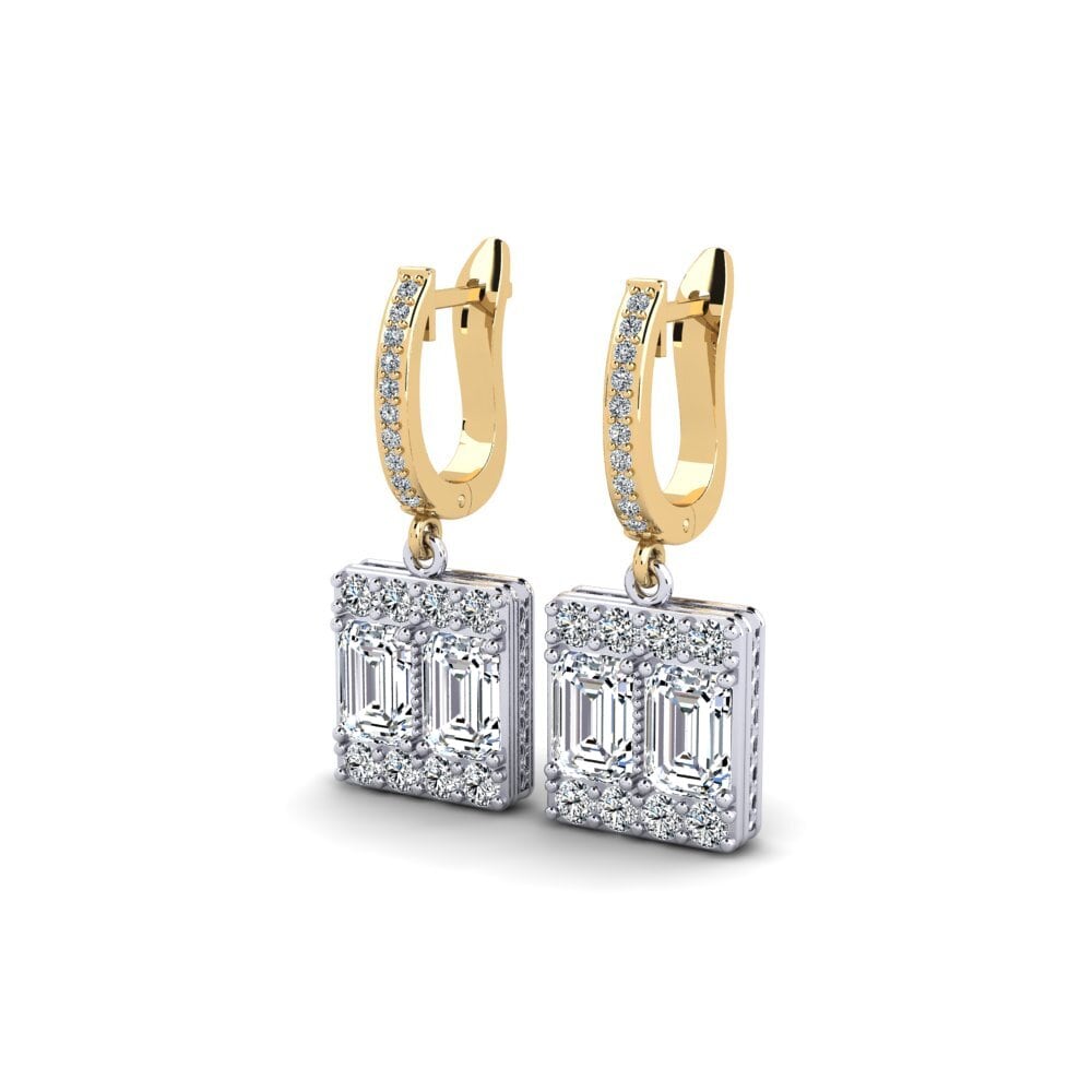 14k Oro Amarillo & Blanco Esmeralda Pendiente de mujer Dinning