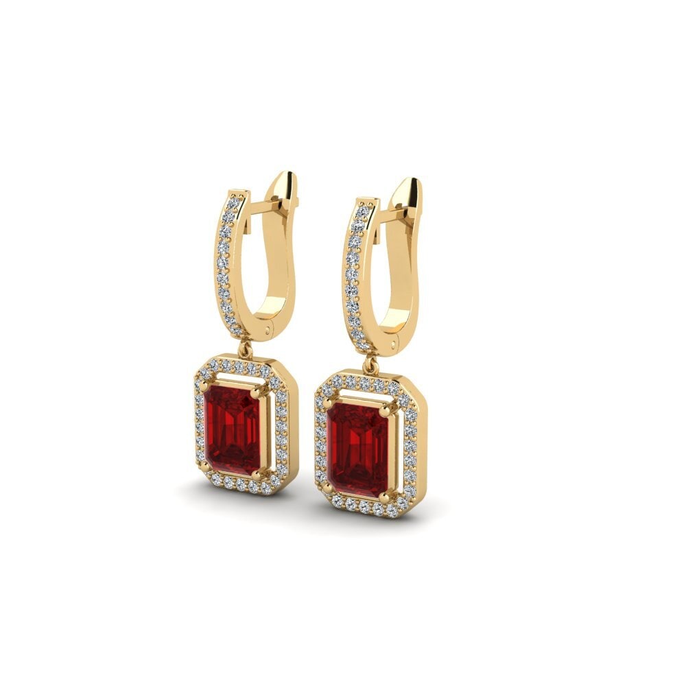 Emerald Cut Ruby (Lab Created) Women's Earring Icicle