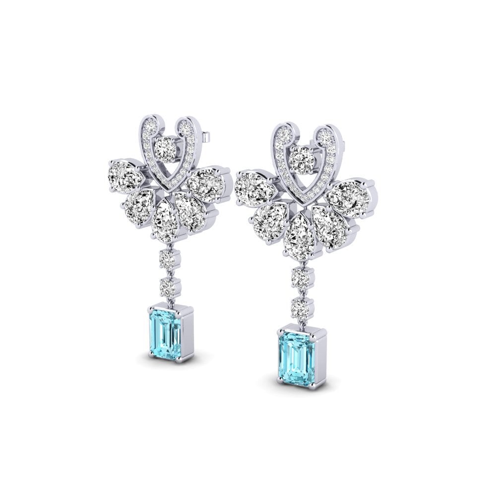 18k Oro Blanco Circón Azul Pendiente de mujer Kimmyer