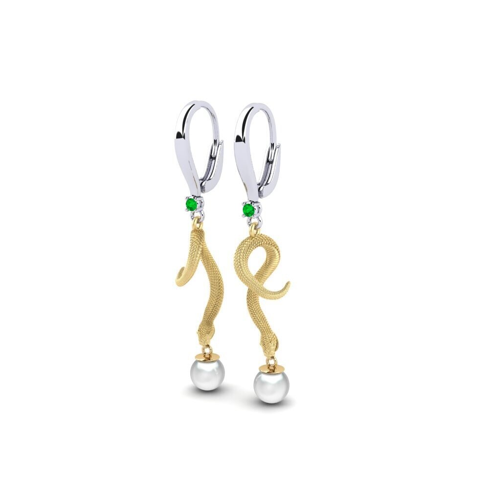 18ct White & Yellow Gold Emerald Women's Earring Mins