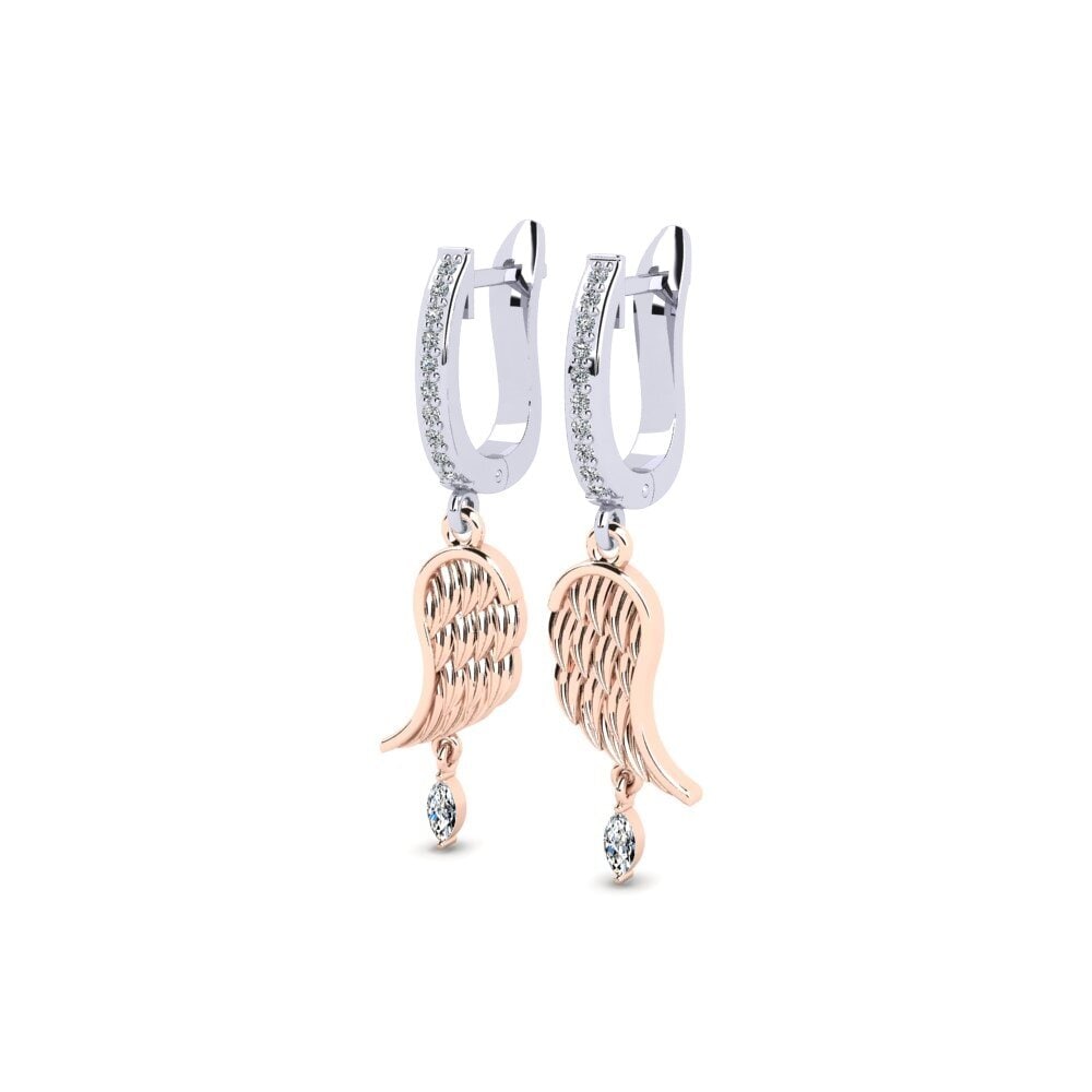 14k Oro Blanco / Rosa Pendiente de mujer Moldyow