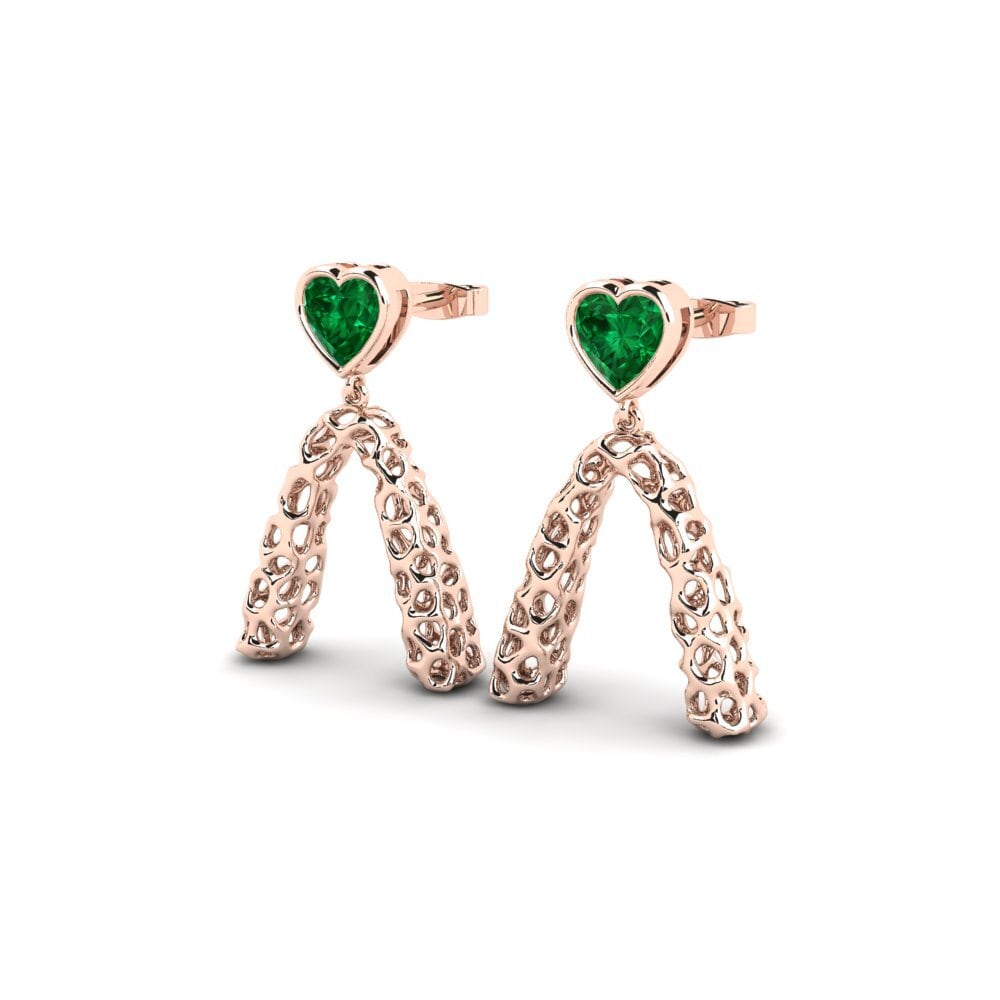 18k Oro Rosa Esmeralda (creada en laboratorio) Pendiente de mujer Monck