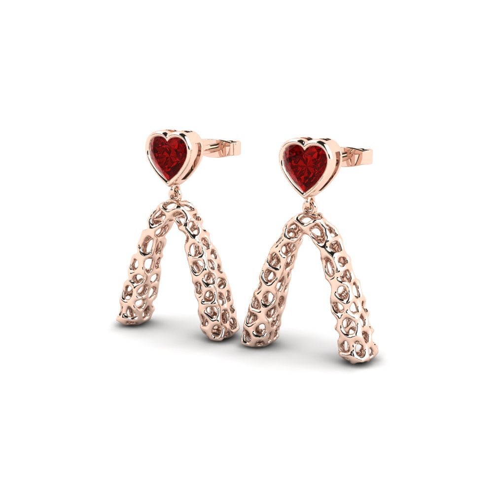 14ct Rose Gold Ruby (Lab Created) Women's Earring Monck