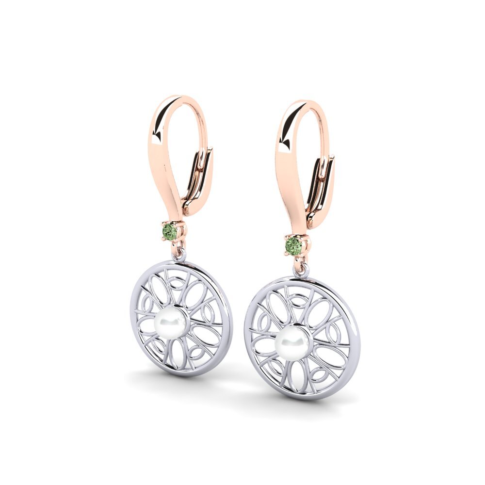 9k Oro Rosa & Blanco Diamante Verde Pendiente de mujer Munamiyes