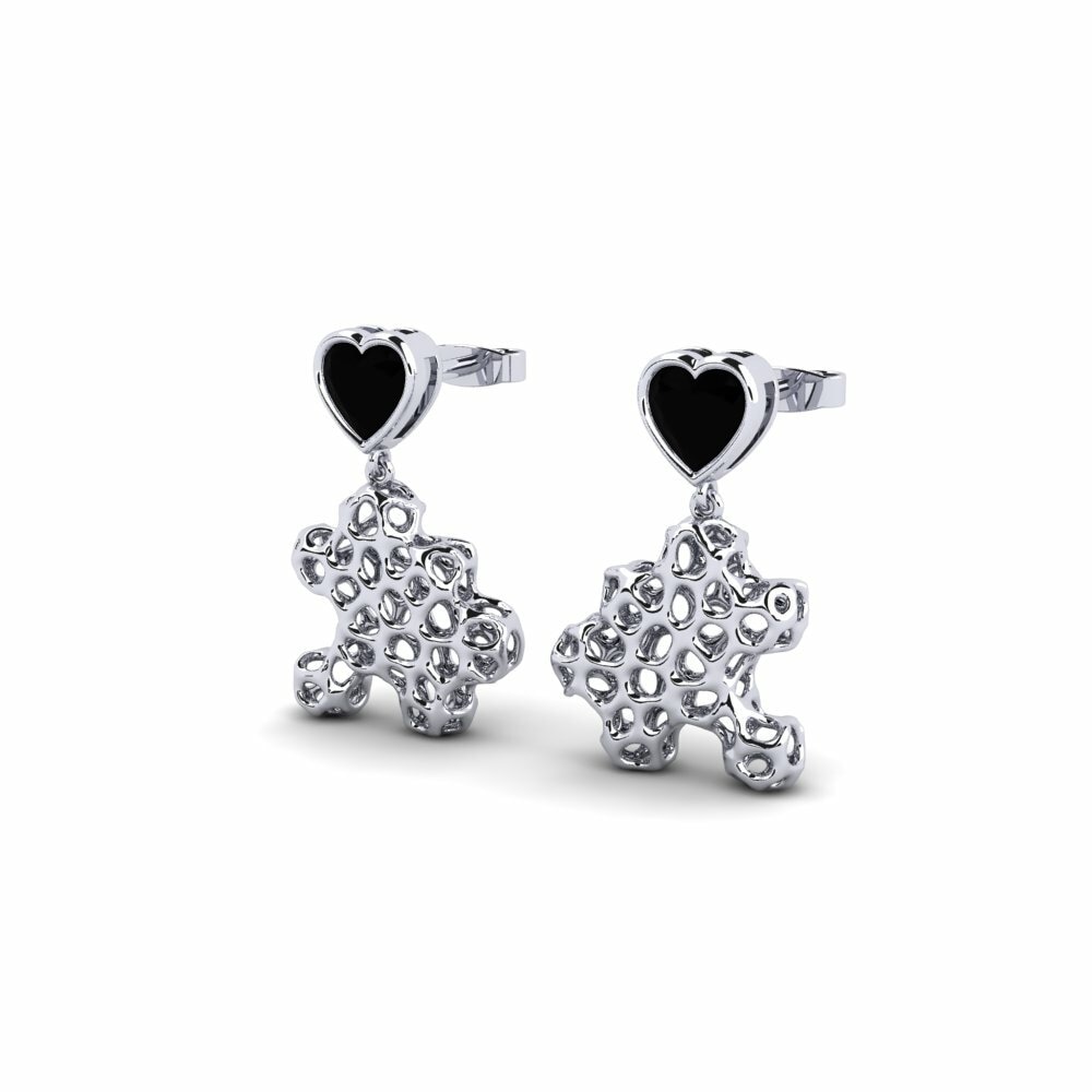 14k Oro Blanco Corazón Ónix Negro Pendiente de mujer Niala