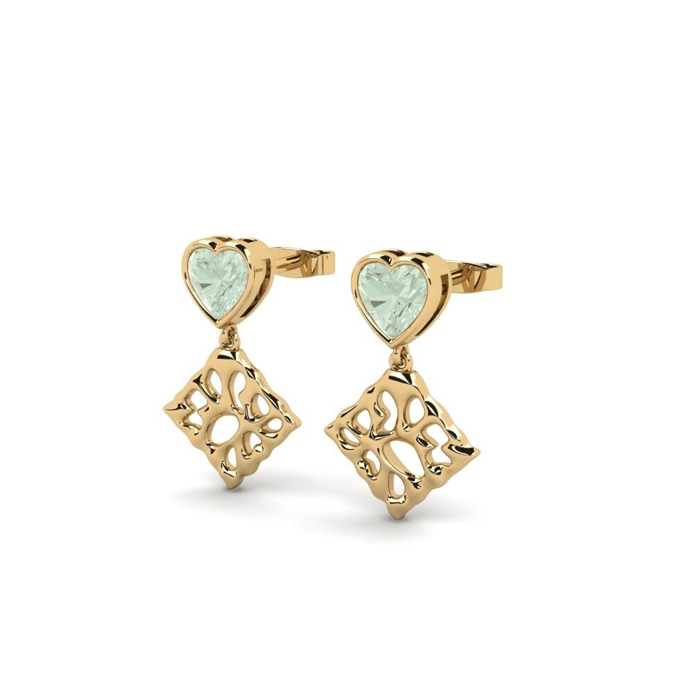 14ct Yellow Gold Green Amethyst Women's Earring Nongio