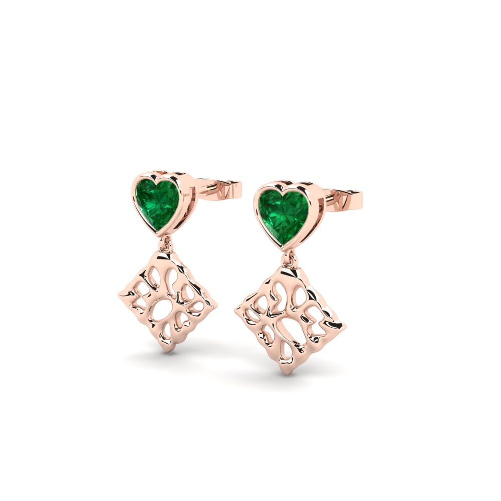 18k Oro Rosa Esmeralda (creada en laboratorio) Pendiente de mujer Nongio
