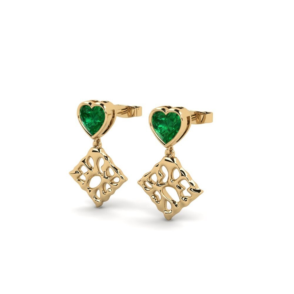 14ct Yellow Gold Emerald (Lab Created) Women's Earring Nongio