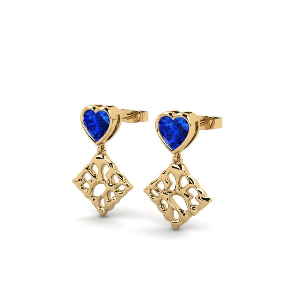 14ct Yellow Gold Sapphire (Lab Created) Women's Earring Nongio