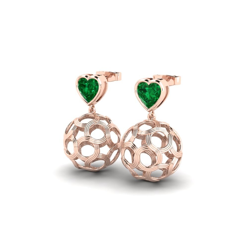 18k Oro Rosa Esmeralda (creada en laboratorio) Pendiente de mujer Oirevas