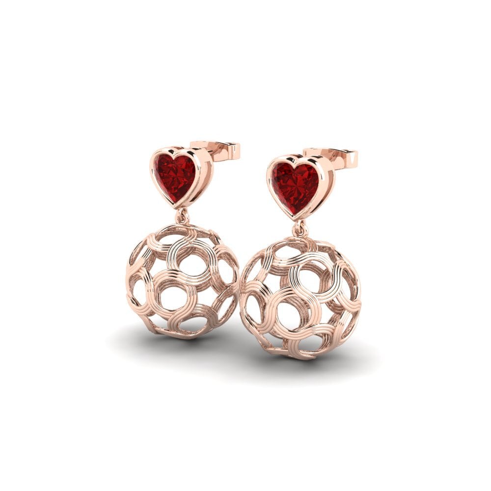 14ct Rose Gold Ruby (Lab Created) Women's Earring Oirevas