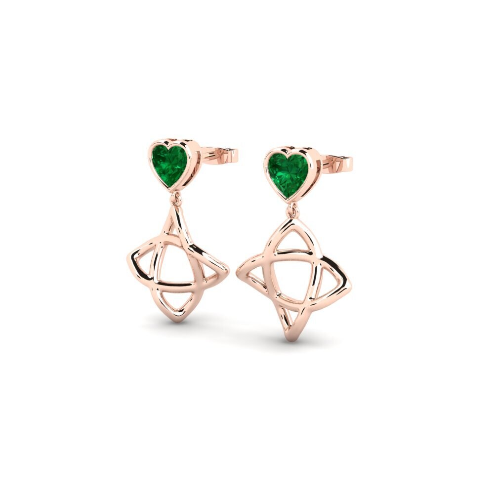 18k Oro Rosa Esmeralda (creada en laboratorio) Pendiente de mujer Omission