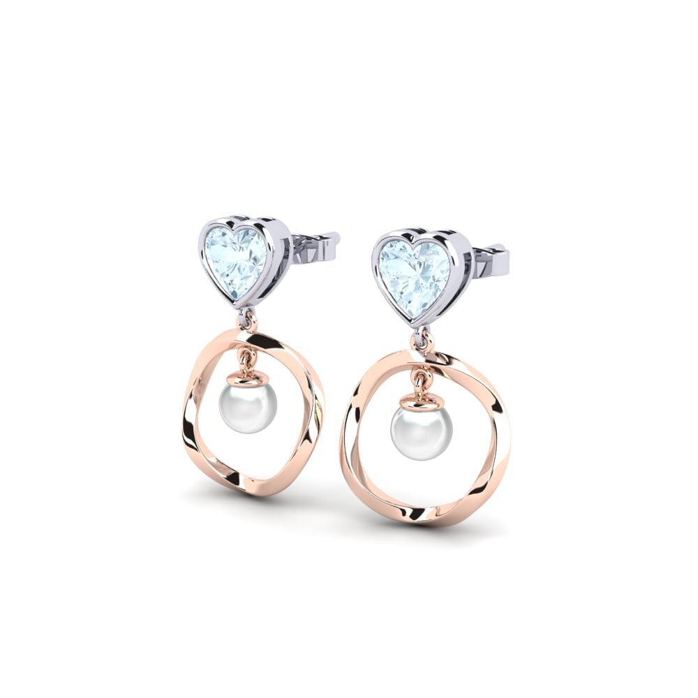 9ct Rose & White Gold Aquamarine Women's Earring Onutten