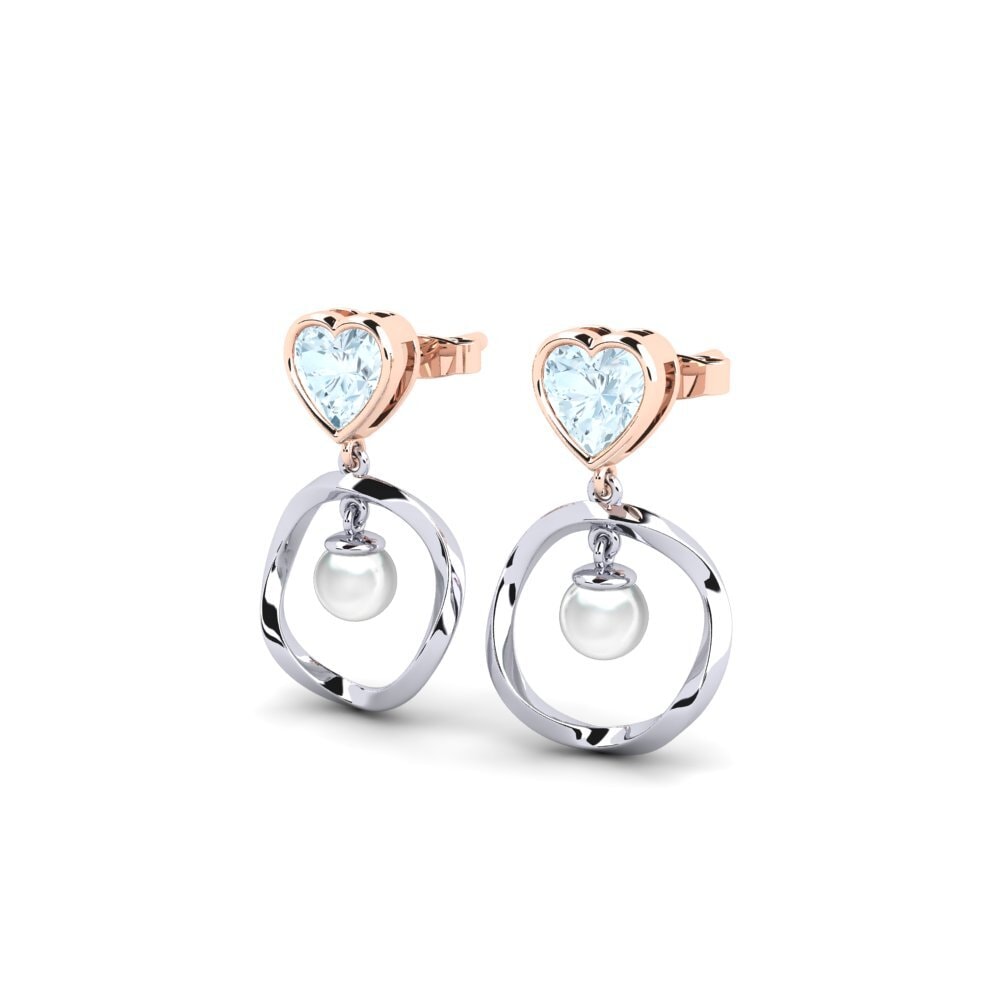 9ct White & Rose Gold Aquamarine Women's Earring Onutten