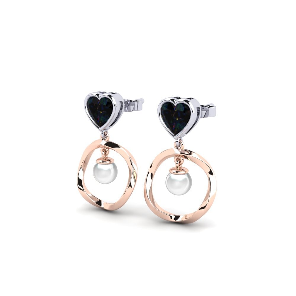 9ct Rose & White Gold Black Opal Women's Earring Onutten