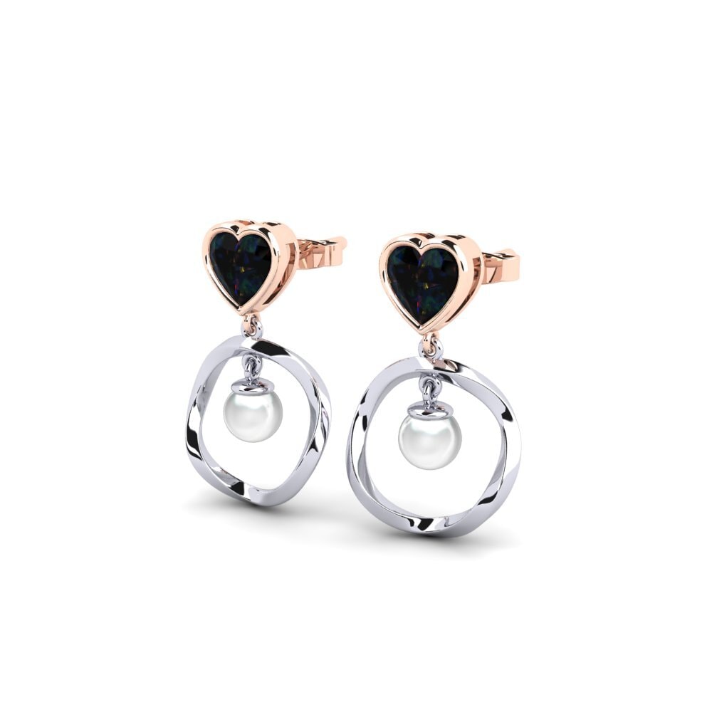 14ct White & Rose Gold Black Opal Women's Earring Onutten