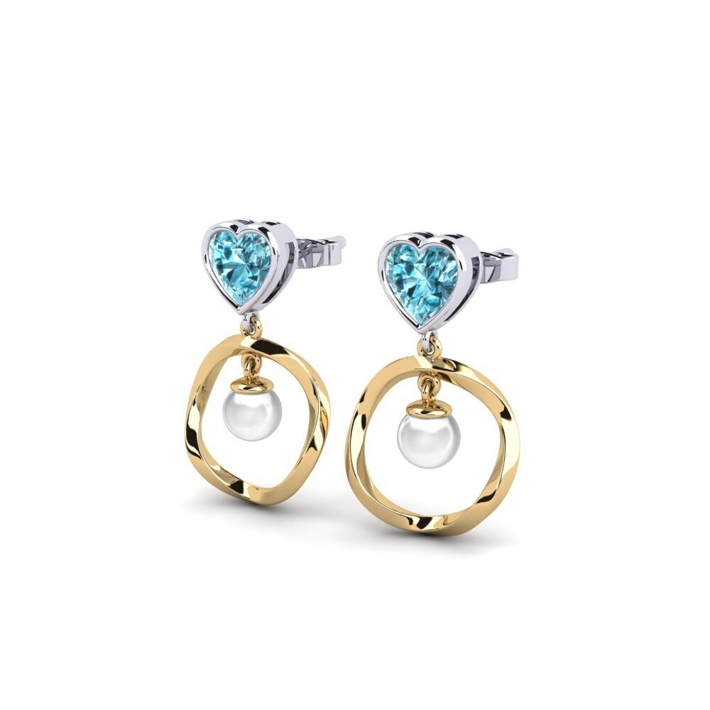 9ct Yellow & White Gold Blue Zircon Women's Earring Onutten
