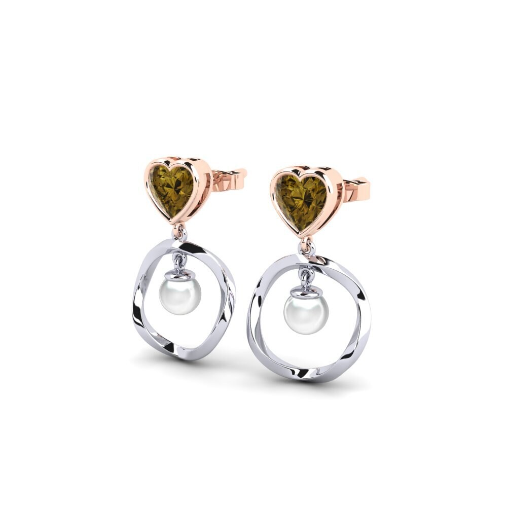 9ct White & Rose Gold Brown Zircon Women's Earring Onutten