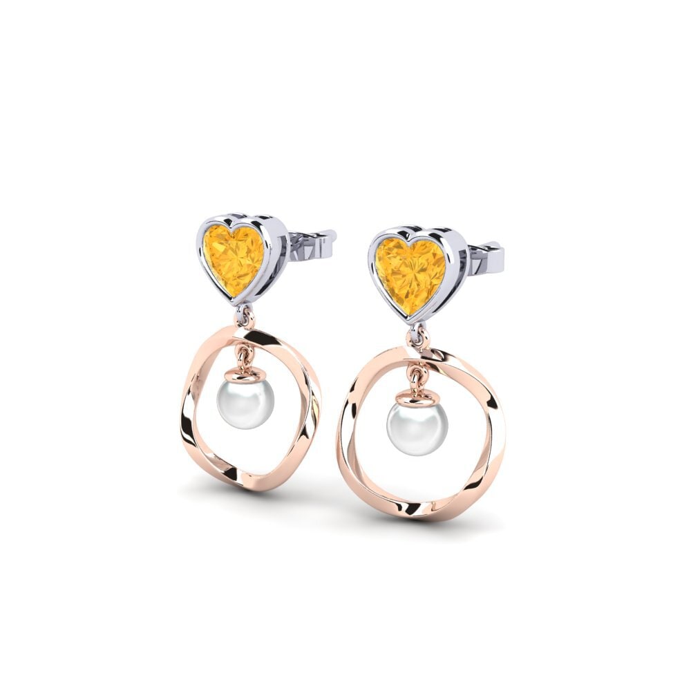 9ct Rose & White Gold Citrine Women's Earring Onutten