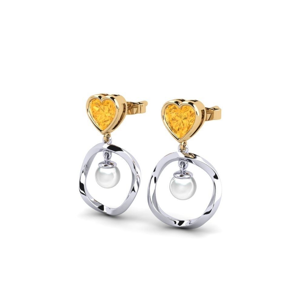 9ct White & Yellow Gold Citrine Women's Earring Onutten