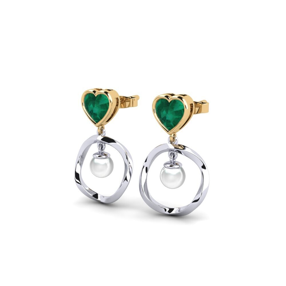 18ct White & Yellow Gold Emerald Women's Earring Onutten