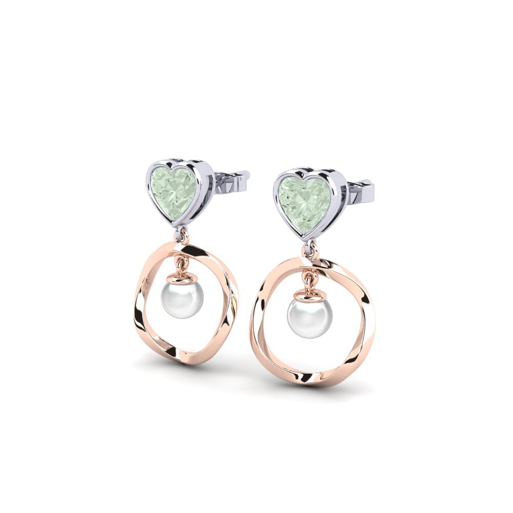 9ct Rose & White Gold Green Amethyst Women's Earring Onutten