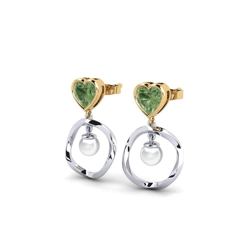 14ct White & Yellow Gold Green Sapphire Women's Earring Onutten