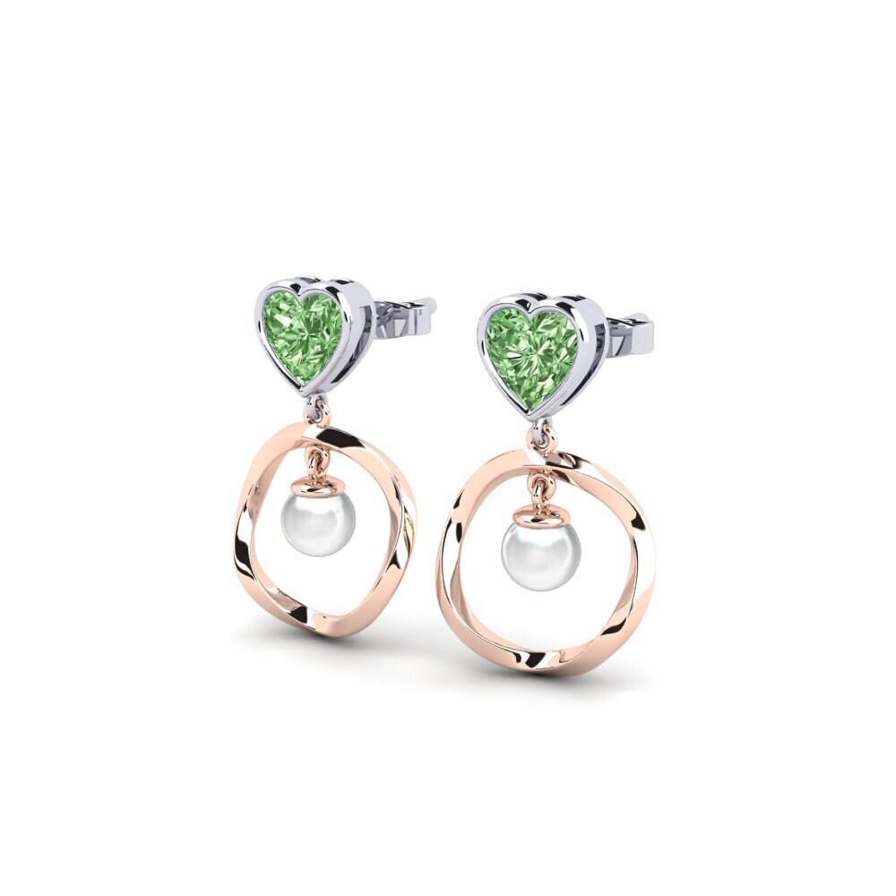 9k Oro Rosa & Blanco Diamante Verde Pendiente de mujer Onutten