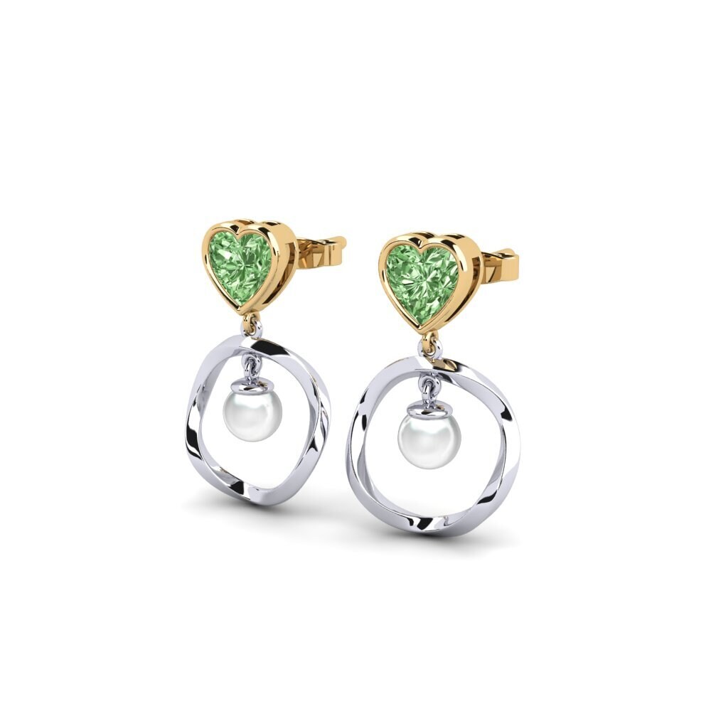 9ct White & Yellow Gold Green Diamond Women's Earring Onutten