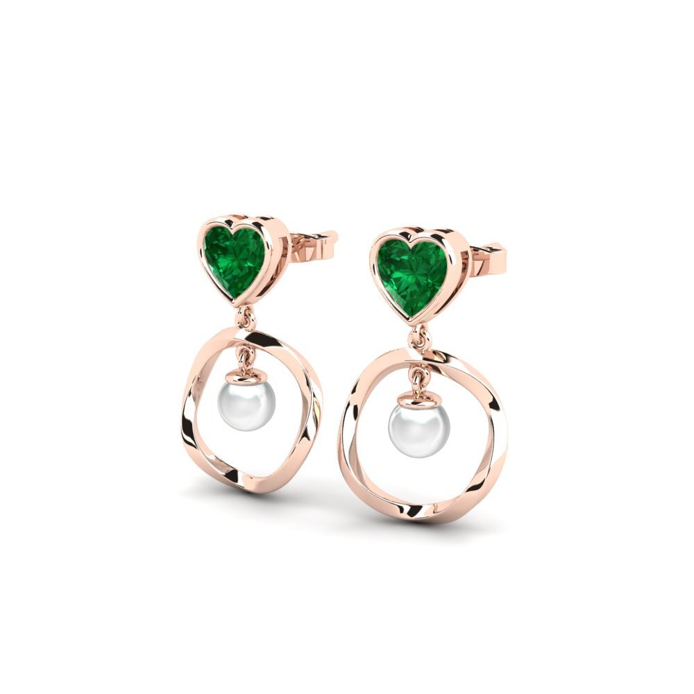 18k Oro Rosa Esmeralda (creada en laboratorio) Pendiente de mujer Onutten