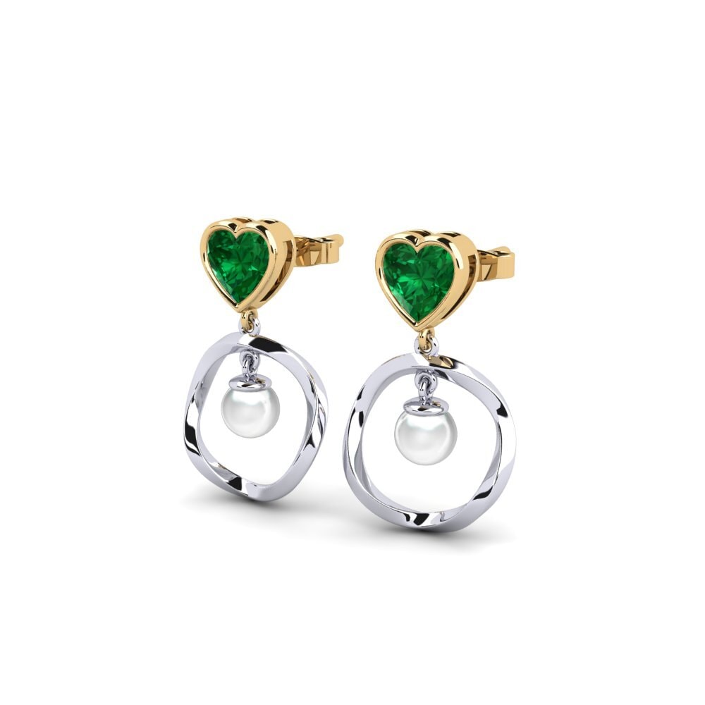 14ct White & Yellow Gold Emerald (Lab Created) Women's Earring Onutten
