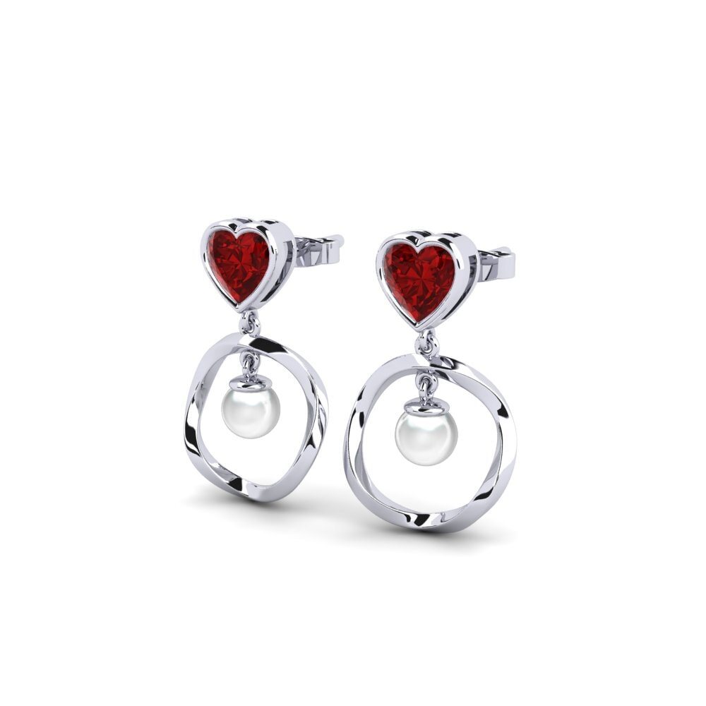 White Silver Ruby (Lab Created) Women's Earring Onutten