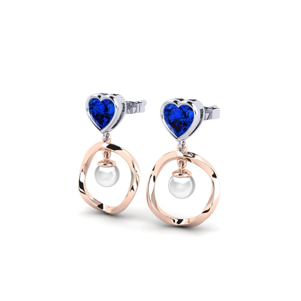14ct Rose & White Gold Sapphire (Lab Created) Women's Earring Onutten