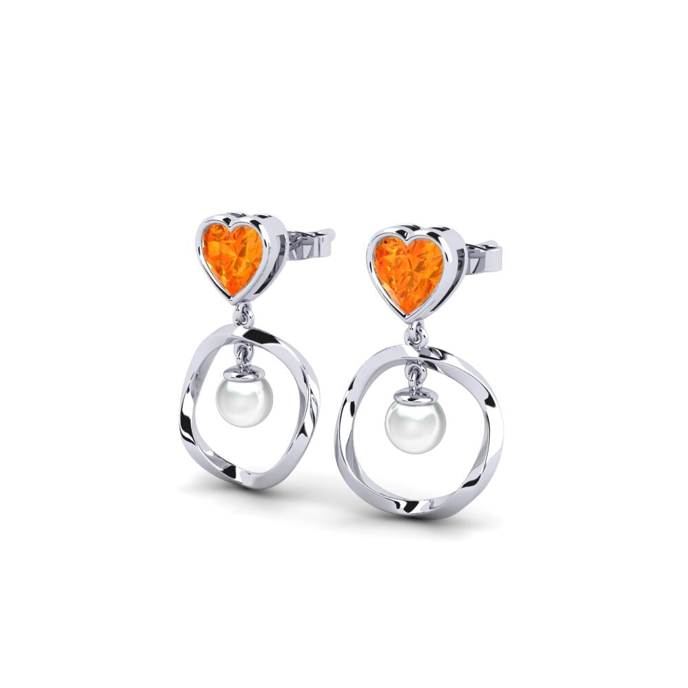 9ct White Gold Orange Sapphire Women's Earring Onutten