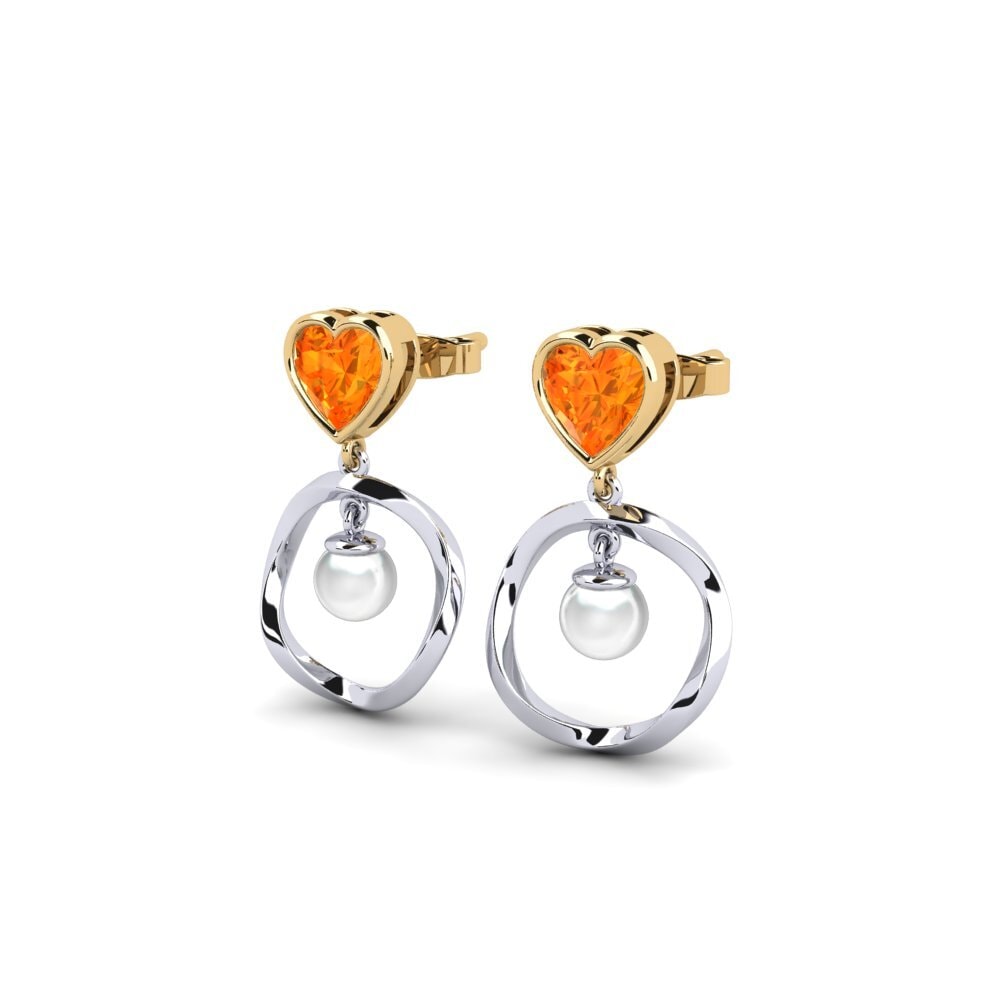 9ct White & Yellow Gold Orange Sapphire Women's Earring Onutten