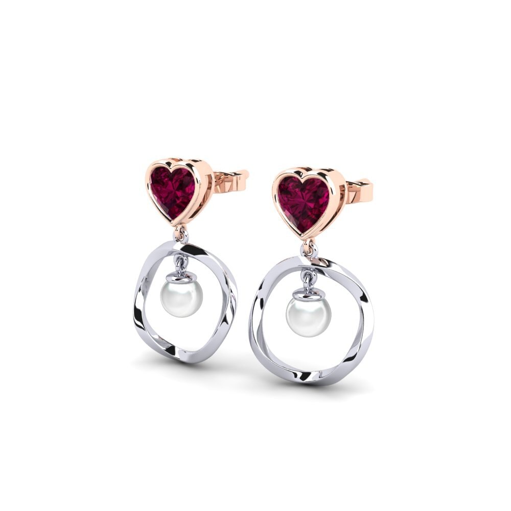9ct White & Rose Gold Rhodolite Garnet Women's Earring Onutten