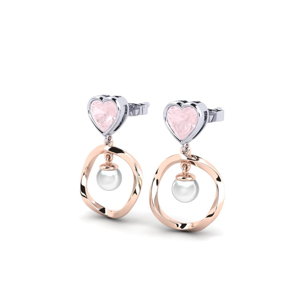 9k Oro Rosa & Blanco Cuarzo rosa Pendiente de mujer Onutten