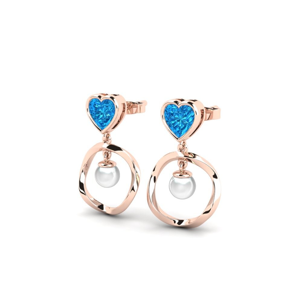 9ct Rose Gold Blue Topaz Women's Earring Onutten
