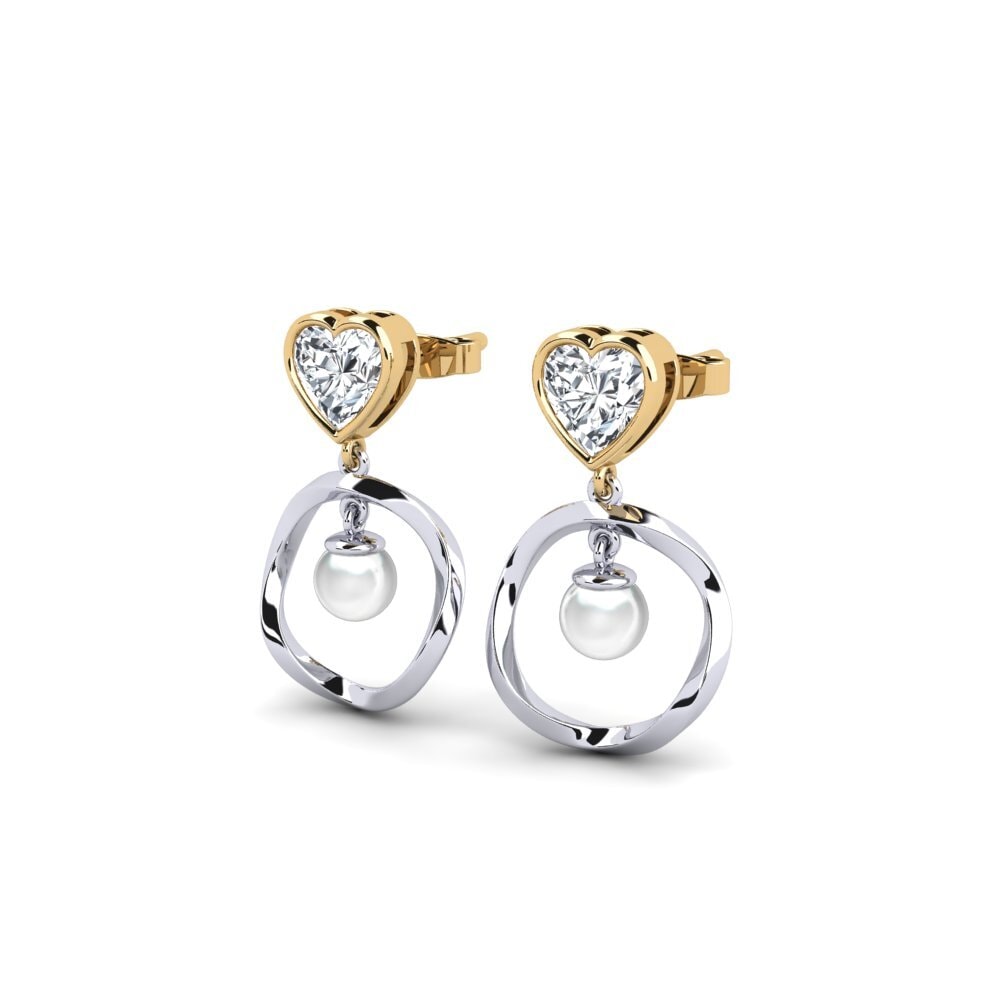 9ct White & Yellow Gold White Zircon Women's Earring Onutten