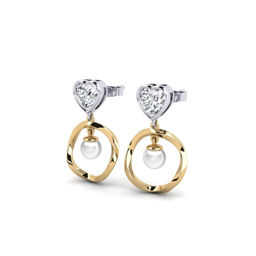 9ct Yellow & White Gold White Zircon Women's Earring Onutten