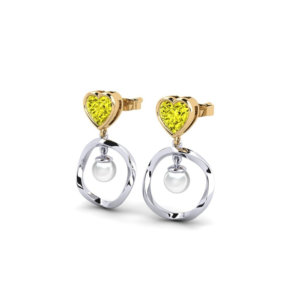 18ct White & Yellow Gold Yellow Diamond Women's Earring Onutten