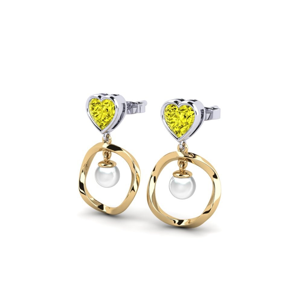 18ct Yellow & White Gold Yellow Diamond Women's Earring Onutten