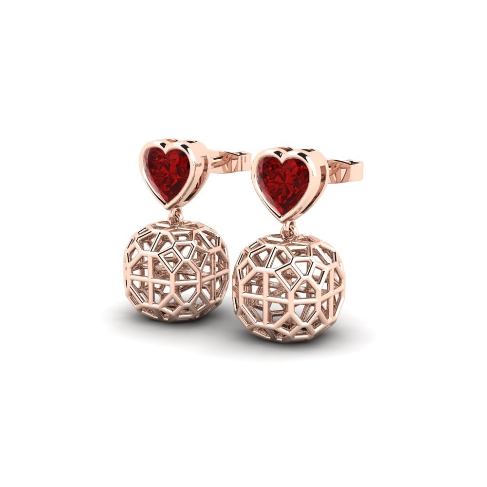 14ct Rose Gold Ruby (Lab Created) Women's Earring Otsillak
