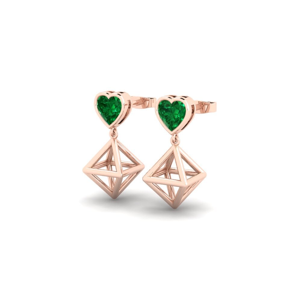 18k Oro Rosa Esmeralda (creada en laboratorio) Pendiente de mujer Pacyks
